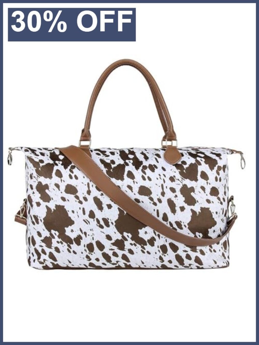 Large Canvas Duffel Weekender Travel Bag with Shoulder Strap Cow Print